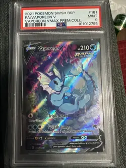 2021 POKEMON SWSH BSP FA/VAPOREON V VAPOREON VMAX PREMIUM COLLECTION PSA 9 MINT - Image 1