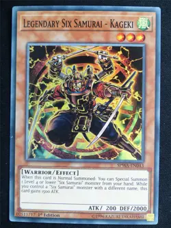 Legendary Six Samurai - Kageki SPWA Super Rare - 1st ed Yugioh Card #4SR - Image 1