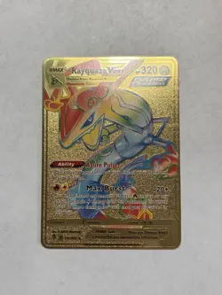 Gold Metal Rayquaza VMAX Rainbow High Quality Fan Art Display Vmax Card NM/M - Image 1