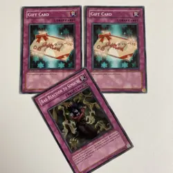 Yugioh - Gift Card TAEV-EN078 1st Edition LP/NM X2 + Bad Reactions LOD-093 - Image 1