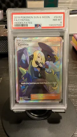 2019 POKEMON S & M #SV82 FA/ CYNTHIA HIDDEN FATES PSA 8 - Image 1