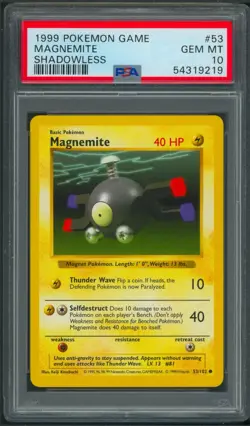 Pokemon Base Set Shadowless Magnemite 53/102 PSA 10 - Image 1
