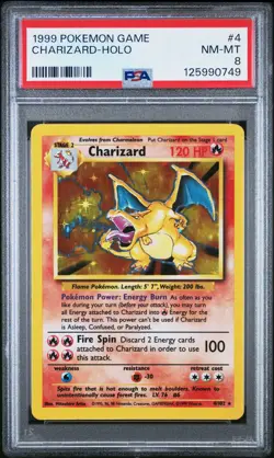 1999 POKEMON BASE SET UNLIMITED #4 CHARIZARD-HOLO PSA 8 - Image 1