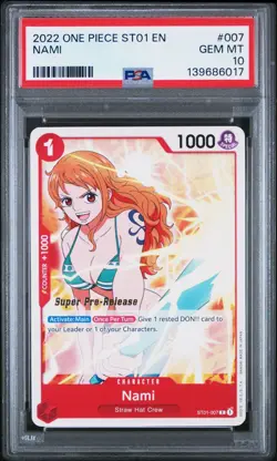 ONE PIECE SUPER PRE RELEASE ST01-007 NAMI PSA 10 GEM MINT - Image 1