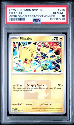 2025 Pokemon Pikachu SVP225 Worlds Celebration Tournament Winner Promo - PSA 10 - Image 1