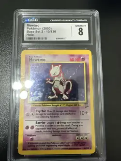 CGC 8 Mewtwo Base Set 2 10/130 Holo 2000 Pokemon Card psa - Image 1