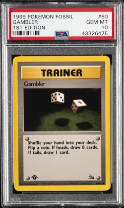 1999 POKEMON FOSSIL 1ST ED #60 GAMBLER PSA 10 - Image 1