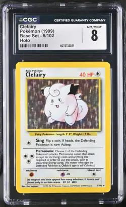 CGC 8 Clefairy 1999 Base Set 5/102 Holo Pokemon Card - Image 1