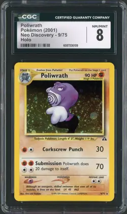 2001 Pokemon Neo Discovery Unlimited Poliwrath Holo Rare 9/75 CGC 8 - Image 1