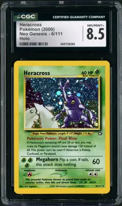 2000 Pokemon Neo Genesis Unlimited Heracross Holo Rare 6/111 CGC Mint 8.5 - Image 1