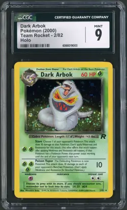 2000 Pokemon Team Rocket Unlimited Dark Arbok Holo Rare 2/82 CGC Mint 9 - Image 1