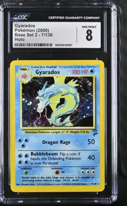 2000 Pokemon Base Set 2 Gyarados 007/130 Holo CGC 8 - Image 1