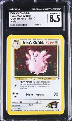 CGC 8.5 NM/MINT+ Erika's Clefable 3/132 Holo Pokemon 2000 Gym Heroes - Image 1