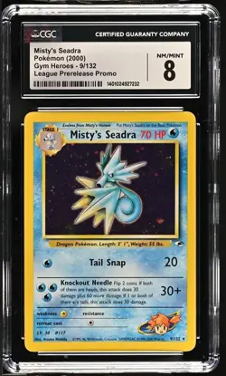 Misty's Seadra #9 Holo Prerelease 2000 Gym Heroes Pokemon CGC 8 💦 - Image 1