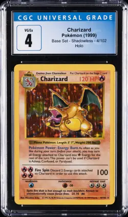 1999 POKEMON BASE SET SHADOWLESS #4 CHARIZARD CGC 4 - Image 1