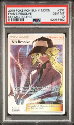 2019 POKEMON SUN & MOON COSMIC ECLIPSE #232 FULL ART/N'S RESOLVE PSA 10 - Image 1