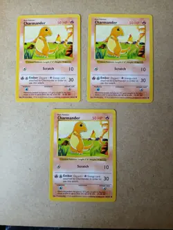Pokemon TCG Charmander 46/102 Shadowless Base Set 3x Card Lot LP Condition - Image 1