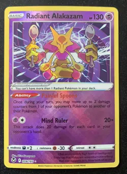 Radiant Alakazam 059/195 Silver Tempest Ultra Rare Holo Pokemon TCG Card NM - Image 1