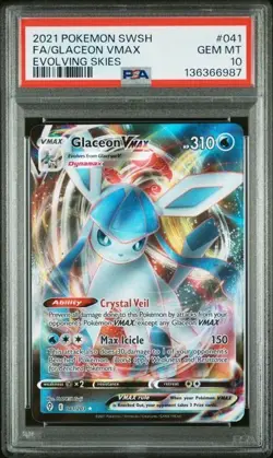 PSA 10 GLACEON VMAX 041/203 FULL ART EVOLVING SKIES POKEMON - Image 1