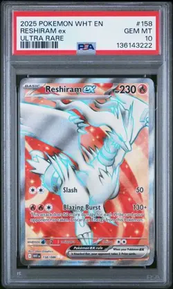 PSA 10 RESHIRAM EX 158 2025 POKEMON WHT EN-WHITE FLARE ULTRA RARE - Image 1