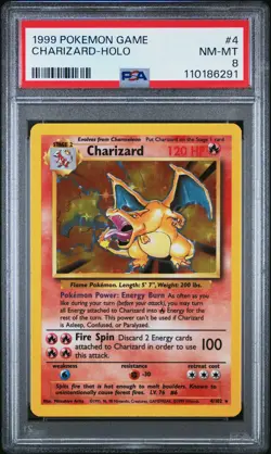 1999 POKEMON BASE SET UNLIMITED #4 CHARIZARD-HOLO PSA 8 - Image 1