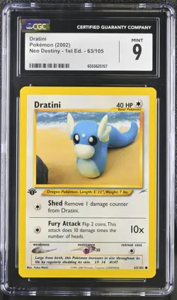 CGC 9 MINT Dratini Neo Destiny 1st Edition 63/105 Pokemon Card - Image 1