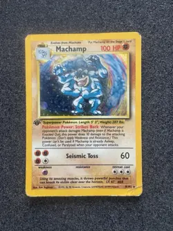 Pokemon Karte Machamp Holo 1. Edition 8/102 Base Set Englisch Poor - Image 1