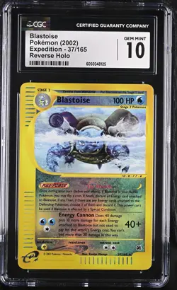 CGC 10 GEM MINT Blastoise 2002 Expedition 37/165 Reverse Holo Pokemon Card - Image 1