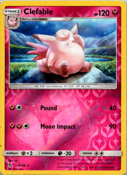 Clefable 40/68 Hidden Fates 2019 Reverse Holo Foil Rare Pokemon TCG Card - NM - Image 1