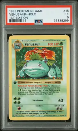 1999 POKEMON GAME 1ST ED #15 VENUSAUR-HOLO PSA 5 - Image 1