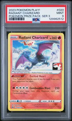 2023 POKEMON PLAY! POKEMON PRIZE PACK: SER 3 #020 RADIANT CHARIZARD PSA 9 - Image 1