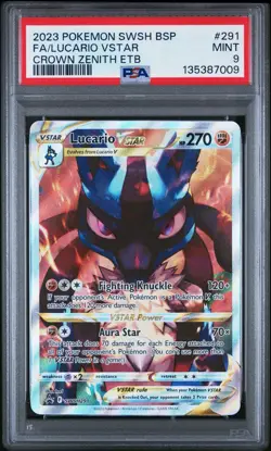 2023 POKEMON SWSH CROWN ZENITH ELITE TRAINER BOX FULL ART/LUCARIO VSTAR PSA 9 - Image 1