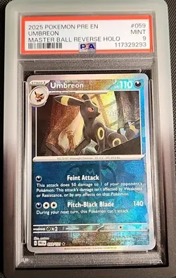2025 POKEMON PRE EN-PRISMATIC EVOLUTIONS MASTER BALL REVERSE HOLO UMBREON PSA 9 - Image 1