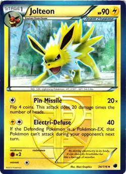 Pokemon TCG Jolteon (Team Plasma) 34/116 Plasma Freeze Regular LP - Image 1