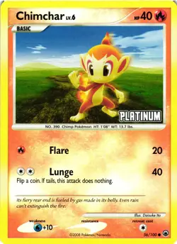 Pokemon TCG Chimchar 56/100 Reverse Holo Stamped Platinum VLP - Image 1
