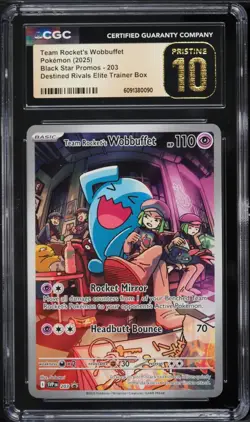 CGC Pristine 10 Pokemon Team Rocket's Wobbuffet 203 ETB Promo - Image 1