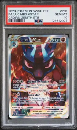 2023 POKEMON SWSH BLACK STAR PROMO #291 FULL ART/LUCARIO VSTAR PSA 10 - Image 1