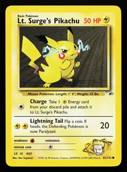 Lt. Surge's Pikachu 81/132 Common Gym Heroes Pokemon Card - Image 1