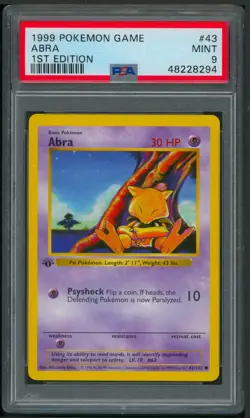 Pokemon 1st Edition Base Set Abra 43/102 PSA 9 - Image 1