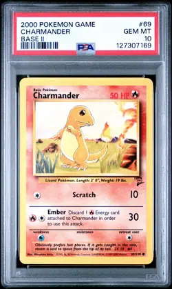 PSA 10 2000 Pokemon Game Base II CHARMANDER #69 GEM MINT Base 2 - Image 1