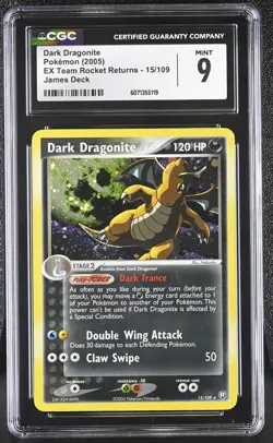 CGC 9 MINT Dark Dragonite EX Team Rocket Returns 15/109 Holo SWIRL Pokemon Card - Image 1