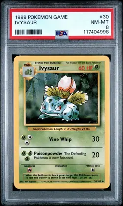 1999 POKEMON BASE SET UNLIMITED #30 IVYSAUR PSA 8 - Image 1