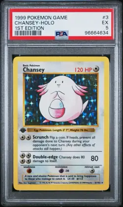 PSA 5 Chansey 1st Edition Shadowless Holo Base Set 3/102 1999 Pokemon WoTC EX - Image 1
