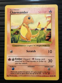 Pokemon CHARMANDER 246/102 Shadowless (1999 Base Set) NM/LP - Image 1