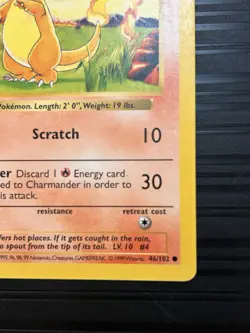 Pokemon CHARMANDER 246/102 Shadowless (1999 Base Set) NM/LP - Image 5