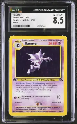 CGC 8.5 Haunter 1999 Fossil 1st Edition 6/62 Holo Pokemon Card - Image 1