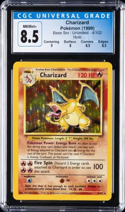 1999 POKEMON BASE SET UNLIMITED #4 CHARIZARD CGC 8.5 - Image 1