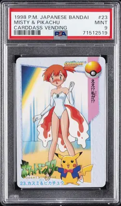 1998 POKEMON JPN BANDAI CARDDASS VENDING #23 MISTY & PIKACHU PSA 9 - Image 1