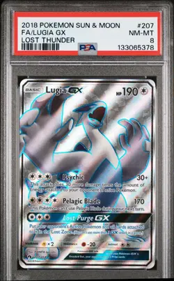 2018 Pokemon Sun & Moon Lost Thunder Lugia GX #207 PSA 8 - Image 1