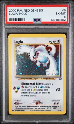 Pokemon Lugia TCG Neo Genesis Holo Rare Card PSA 6, 9/111 - Image 1